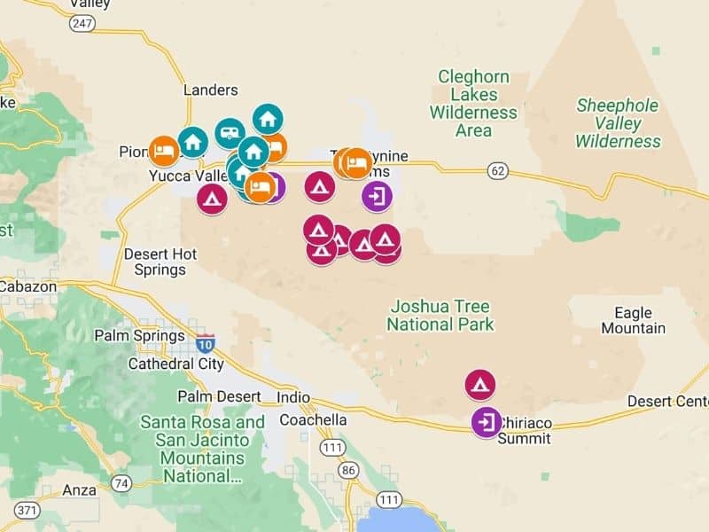 Interactive Joshua Tree lodging map created using Google Maps