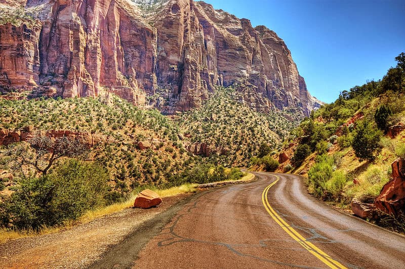 Driving into Zion National Park