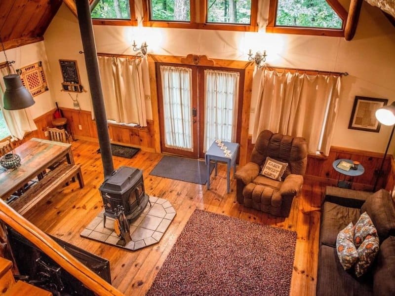 Living area at Red Hickory pet friendly cabin in Hocking Hills for 2