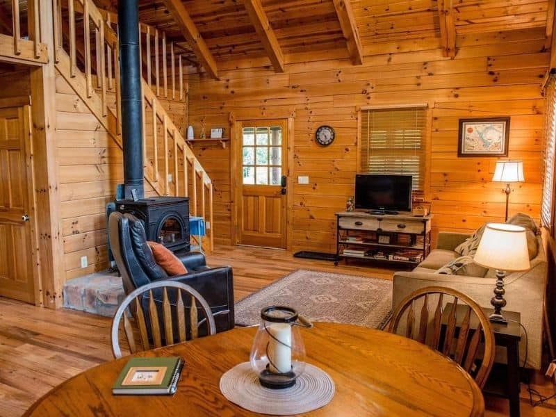 Living area at White Pine Pet Friendly Log Cabin in The Hocking Hills