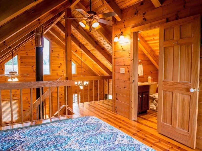 Loft area at White Pine Pet Friendly Log Cabin in The Hocking Hills