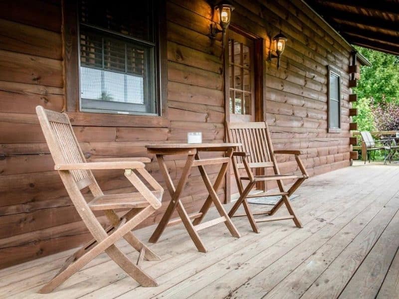 Front deck at White Pine Pet Friendly Log Cabin in The Hocking Hills