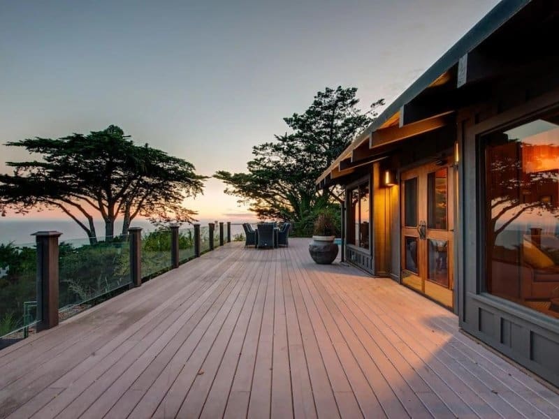 Sunset view from the outdoor deck of a Big Sur Airbnb