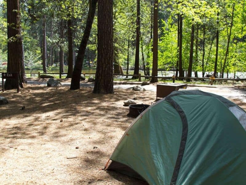 Tent pitched at North Pines Campground in Yosemite