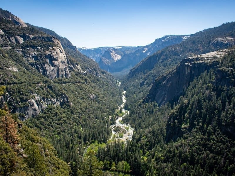 A view over Yosemite Valley entering from Hwy 120.
