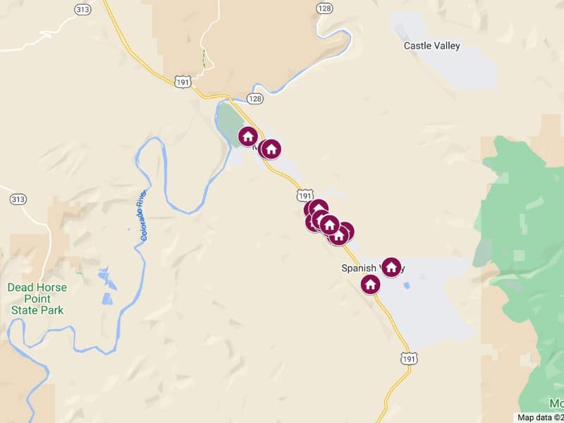 Interactive area map with best Moab airbnbs created using Google Maps