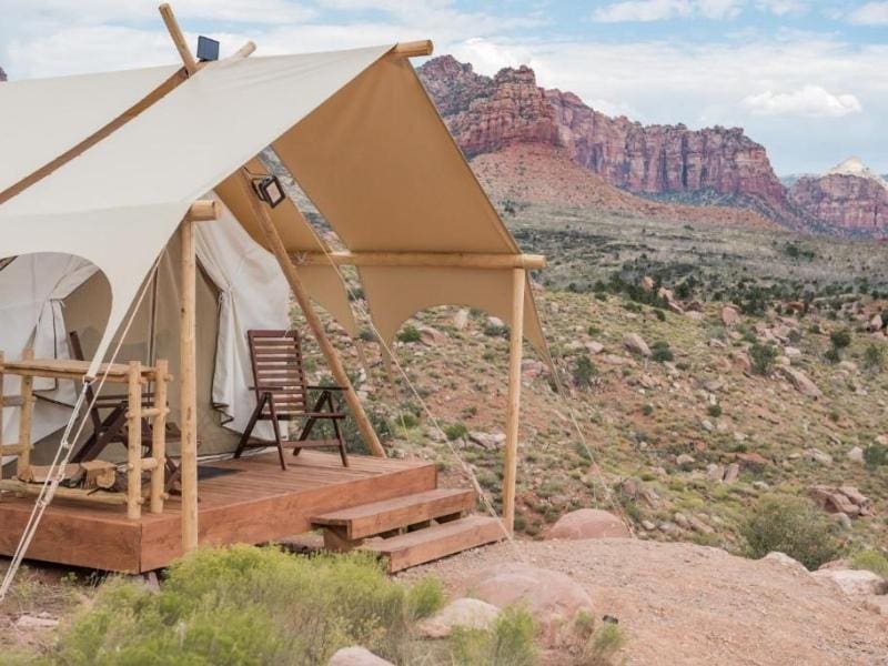 Exterior of Canvas Tent at Under Canvas Zion - glamping site near Zion National Park