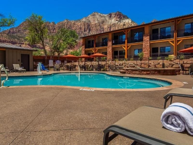Pool and sun loungers at Best Western Plus Zion Canyon Inn - Zion lodging mid-range option