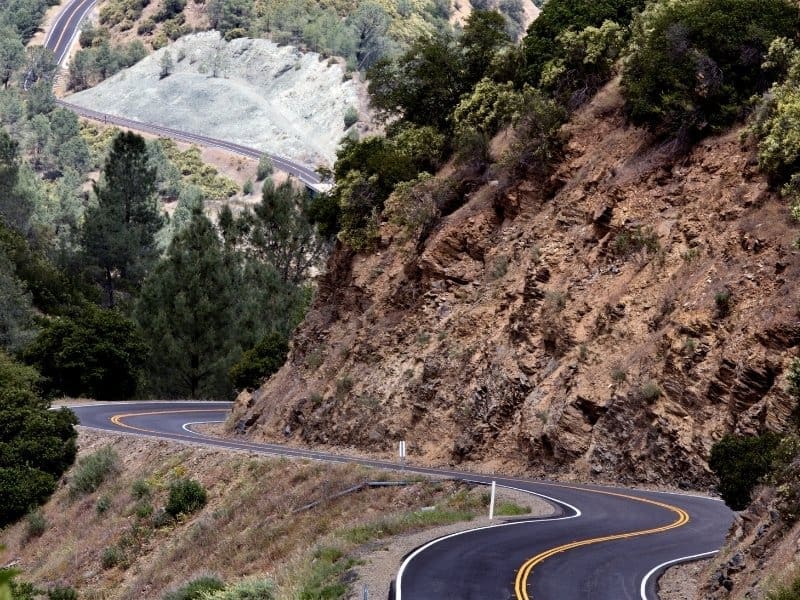 Winding Hwy 49 in Mariposa near Yosemite National Park's Arch Rock Entrance