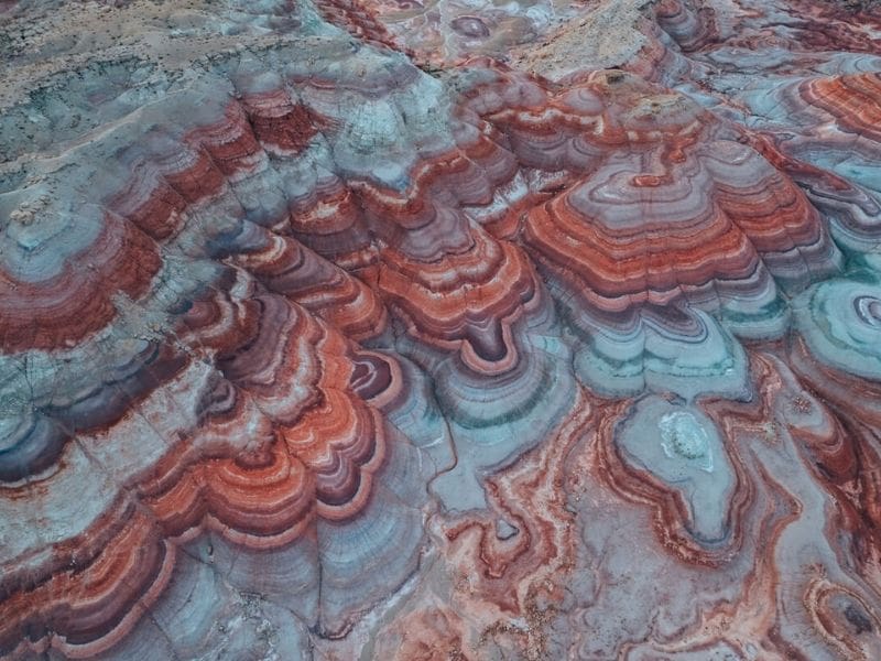 Otherworldly rock formations in Bentonite Hills area of Canyonlands National Park, Utah.