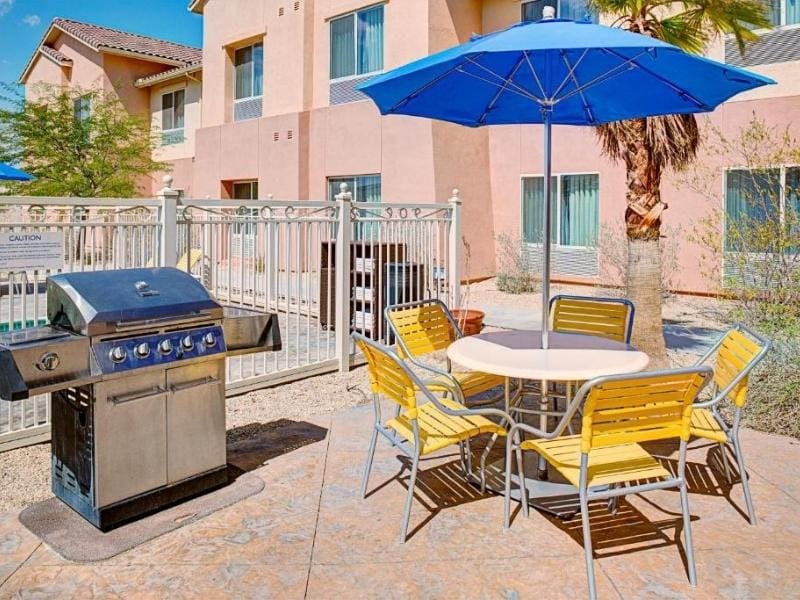 Communal outdoor dining and bbq at Fairfield Inn and Suites in Twentynine Palms