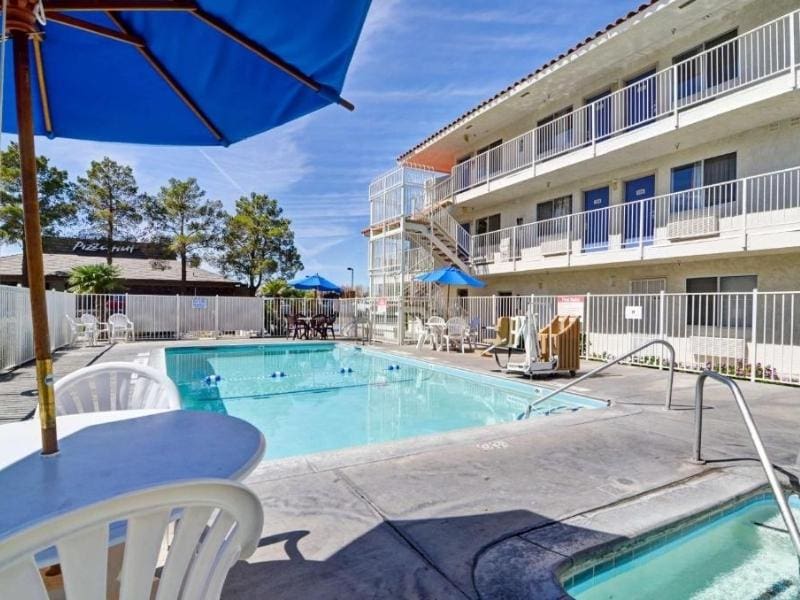 Pool area at Motel 6 Twentynine Palms - Hotels near Joshua Tree