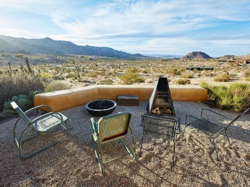 Outdoor seating and fire pit at Sacred Sands Joshua Tree Hotel