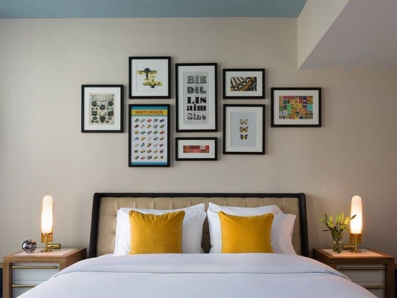 Bed in a standard room at the Kimpton Schofield Hotel in Cleveland Ohio.