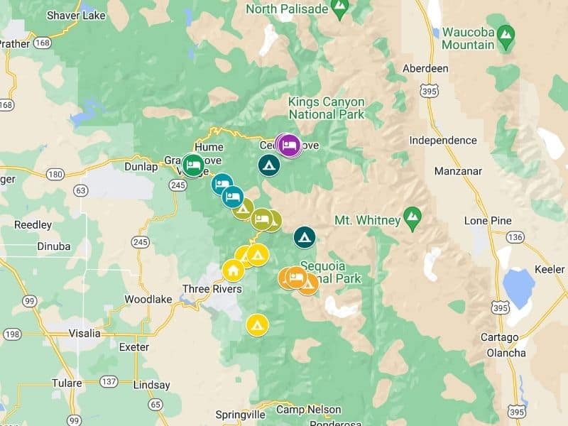 Sequoia Lodging Map By Area created on Google Maps