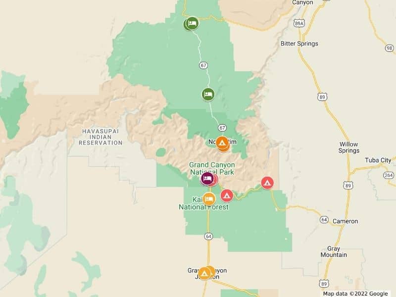 Interactive Grand Canyon Lodging Map created in Google Maps