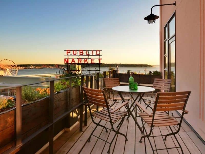 View from the balcony of Public Market from Inn at the Market in Seattle, WA.