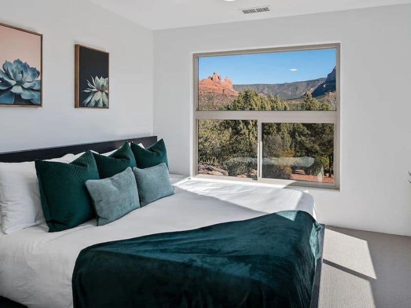 Bedroom with red rock views at Sedona Vista Estate