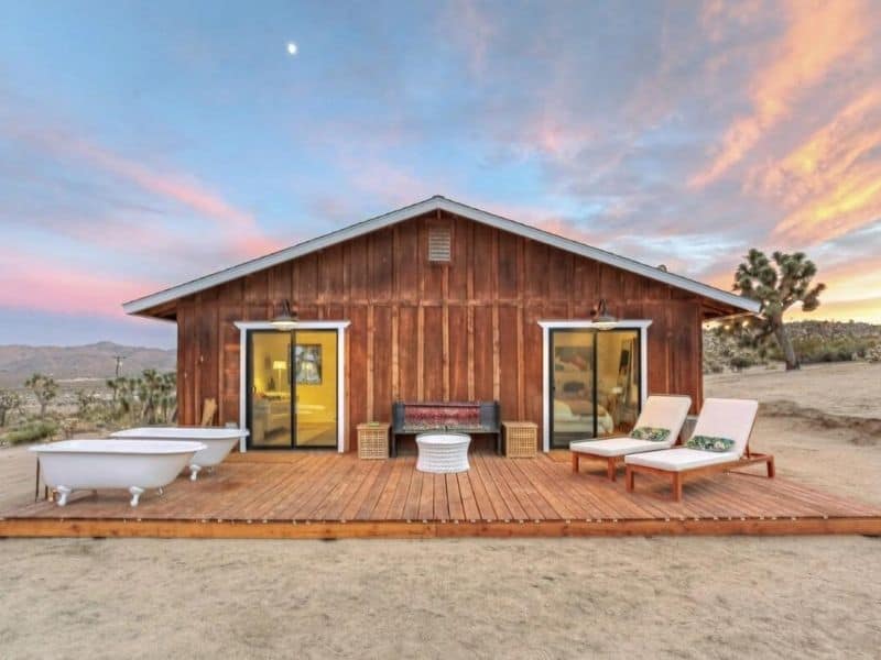 After Midnight, Morning - wood house with outdoor bathtubs and loungers - prettiest airbnbs in Joshua Tree