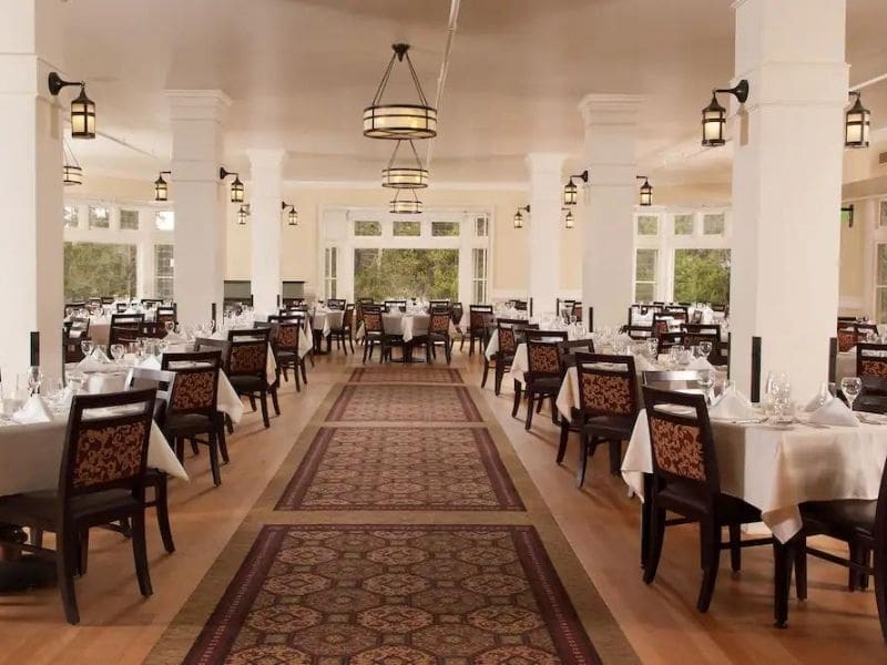 Formal dining room at Lake Hotel and Cabins in Yellowstone National Park