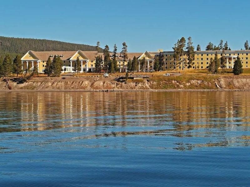 View towards Lake Hotel from Yellowstone Lake