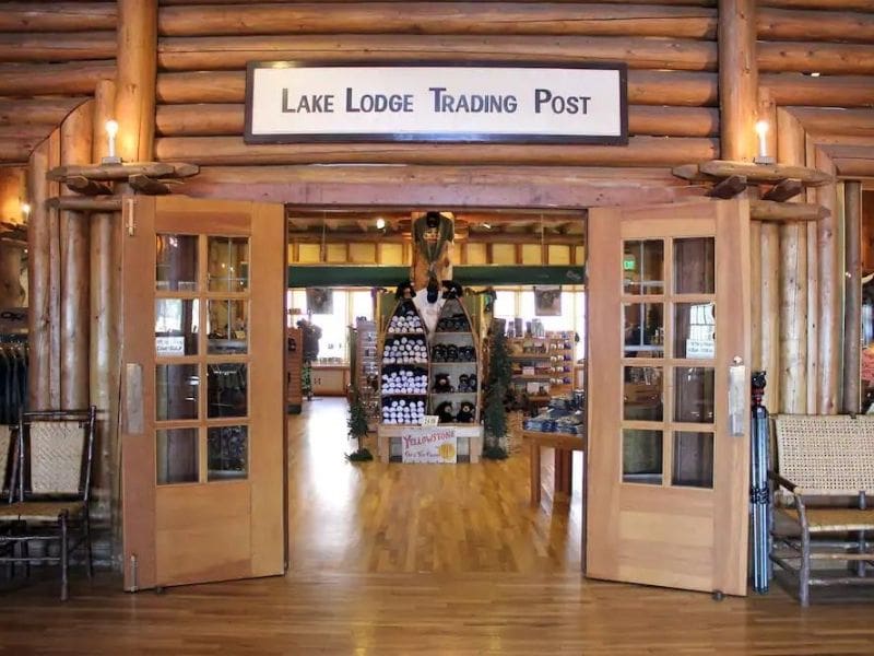 Entrance to Lake Lodge Trading Post gift shop near Yellowstone Lake inside the national park