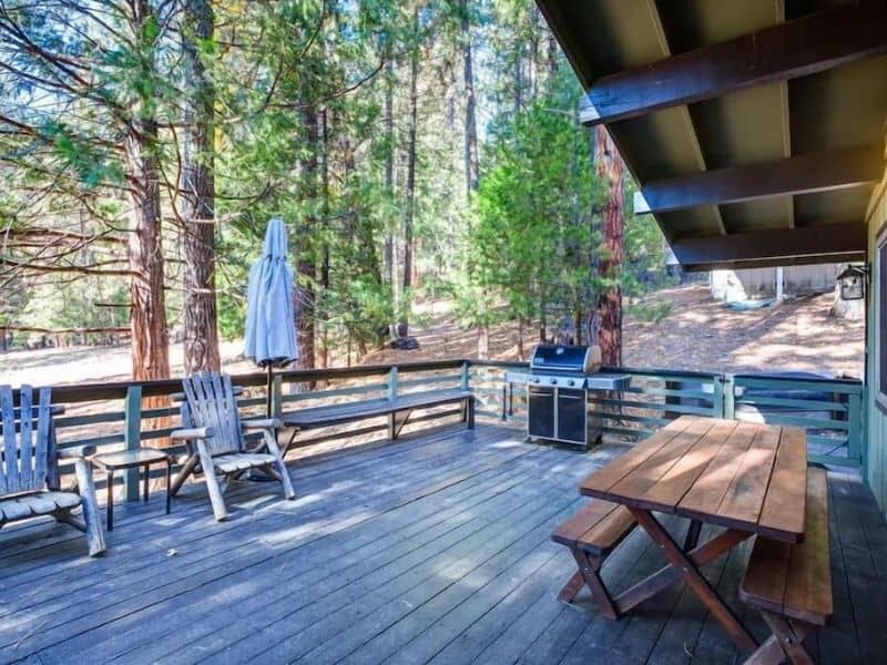 Outdoor deck at Yosemite cabin