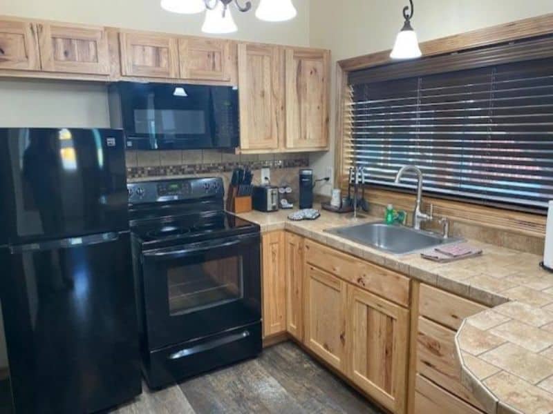 Kitchen in one of the cottages at Yellowstone Riverside Cottages in Gardiner, MT