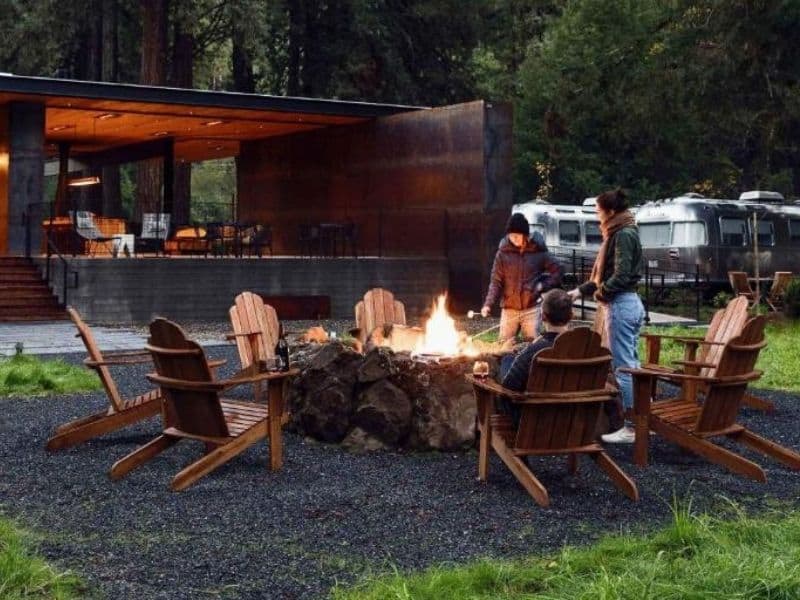 Communal fire pit at AutoCamp Russian River, CA