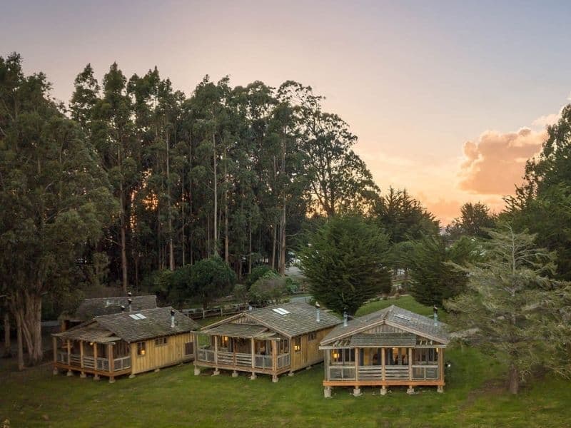Aerial view of cabins at Costanoa Lodge - Bay Area Glamping Sites