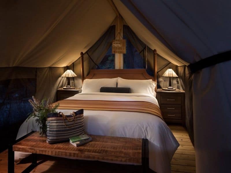 Interior of glamping tent at Ventana Big Sur