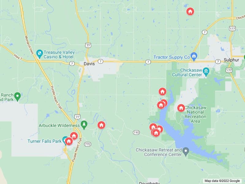 Map of cabins in Turner Falls created using Google Maps