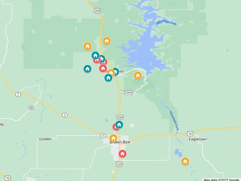 Interactive map of luxury cabins in Broken Bow created using Google Maps