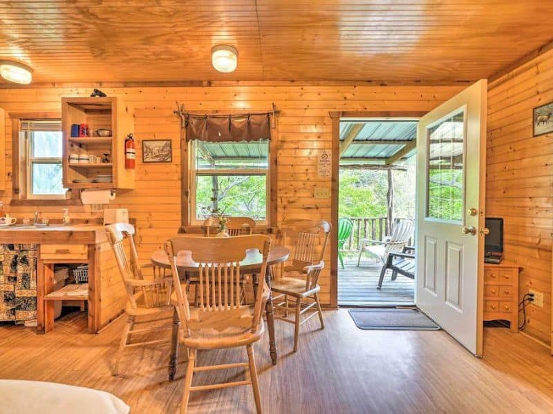Interior entry and dining area of vacation cabin near Turner Falls