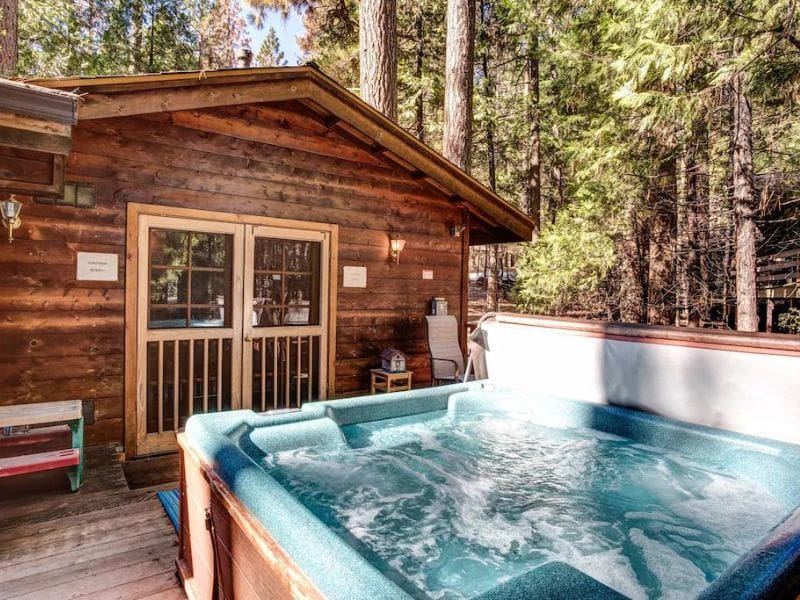 Wood cabin with a hot tub - pet friendly cabins in Yosemite