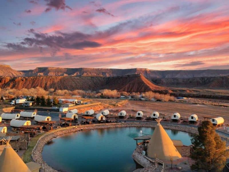 Aerial view of Zion White Bison Glamping Resort near Zion National Park