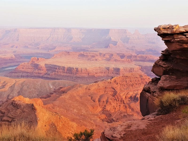 Panoramic view of red rock canyon and river near Moab, Utah
