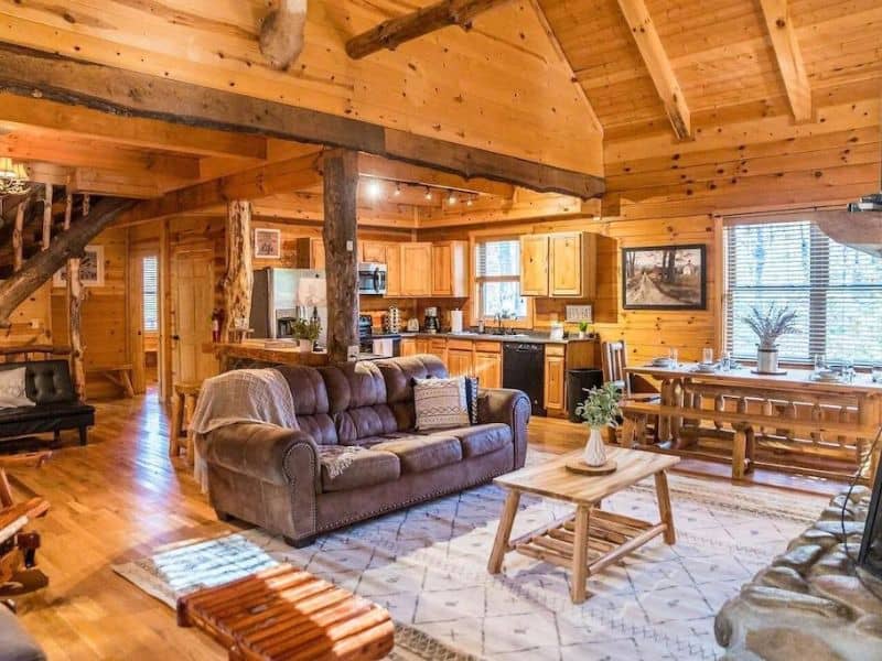 Living area in upgraded pet-friendly cabin rental in Hocking Hills