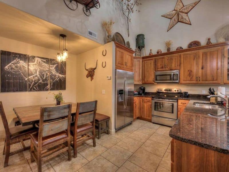 Cowboy themed kitchen at a vacation rental in Moab, Utah