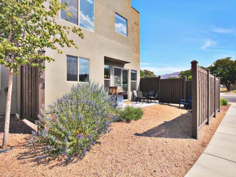 Exterior of vacation property at Entrada at Moab with a small outdoor seating area