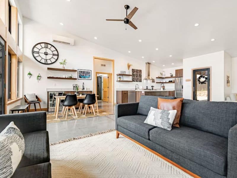 Upscale living area at Mt Peale House airbnb in Moab, UT