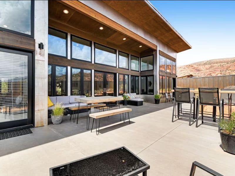 Exterior of Mt Peale House - one of Moab's most luxurious and architecturally appealing airbnbs