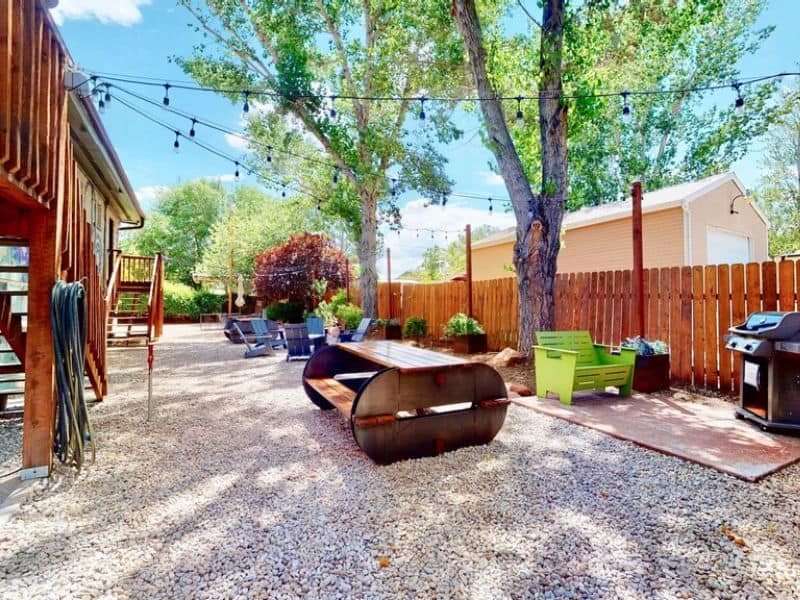 Communal outdoor seating area at Purple Sage Flats in Moab, UT