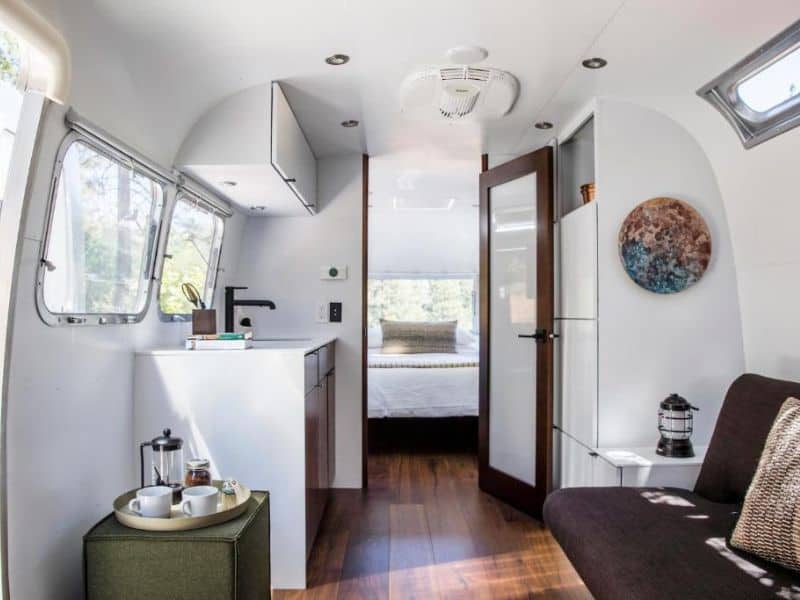 Interior of classic Airstream glamping suite at AutoCamp Zion