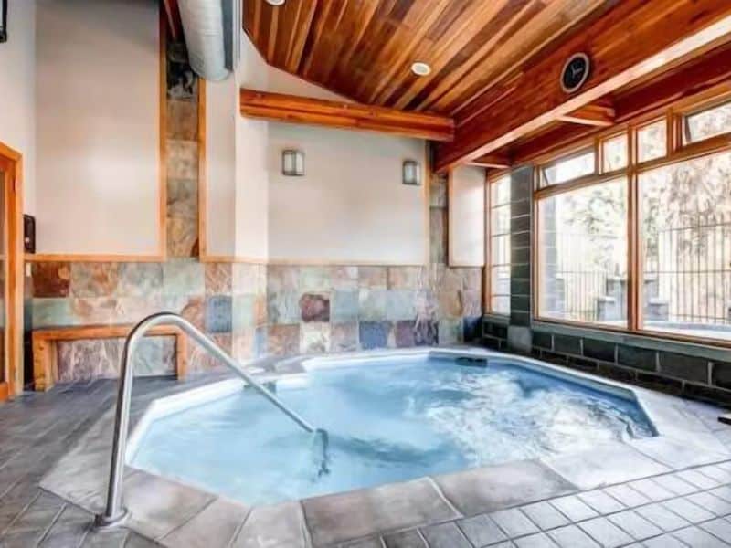 An indoor hot tub in a condo complex in Breckenridge, CO