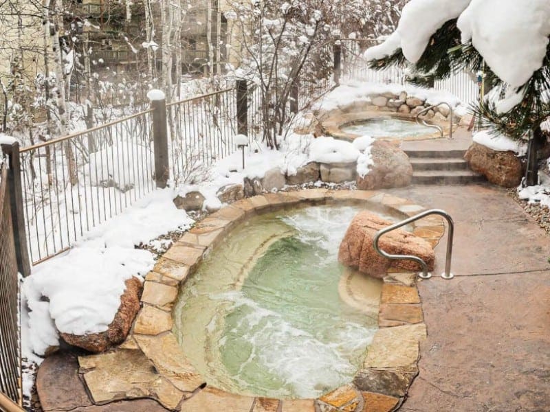 A hot tub in a snowy Aspen, CO.
