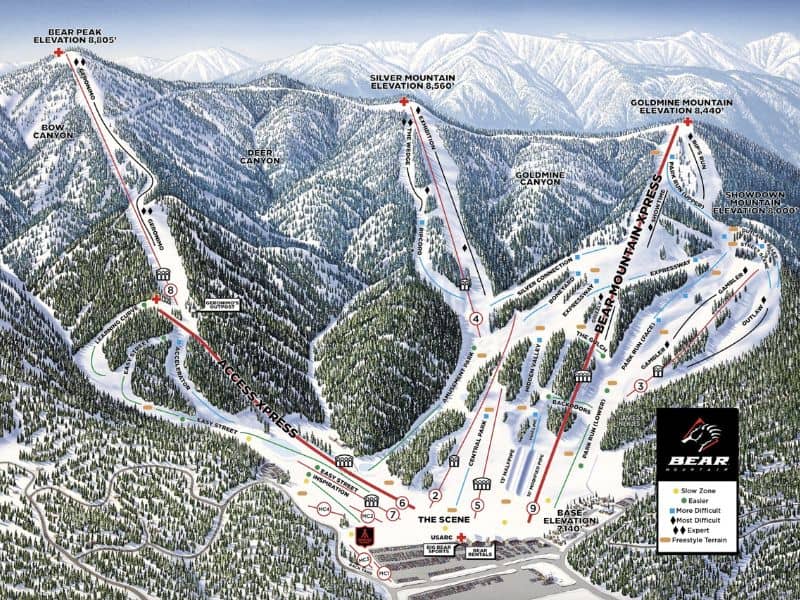 Bear Mountain Ski Trail Map, Big Bear CA