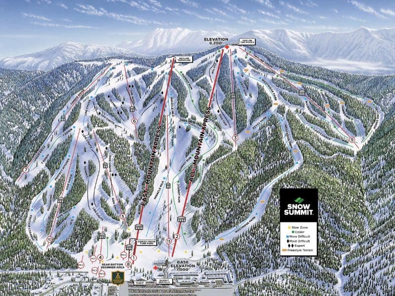 Snow Summit Ski Trail Map, Big Bear CA