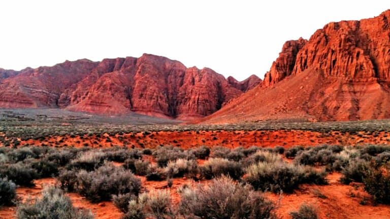 Classic red rock mountains near St George, Utah, an undeniable feature of a Utah National Park Road Trip