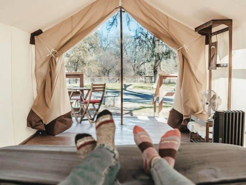 Relaxed glamping experience with a view of the outdoors at Wildhaven Yosemite.